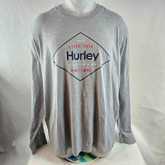 Hurley T Shirt Mens XXL Gray Graphic Tee Surf Skate Long Sleeve Casual Crew 1393 - Picture 1 of 9
